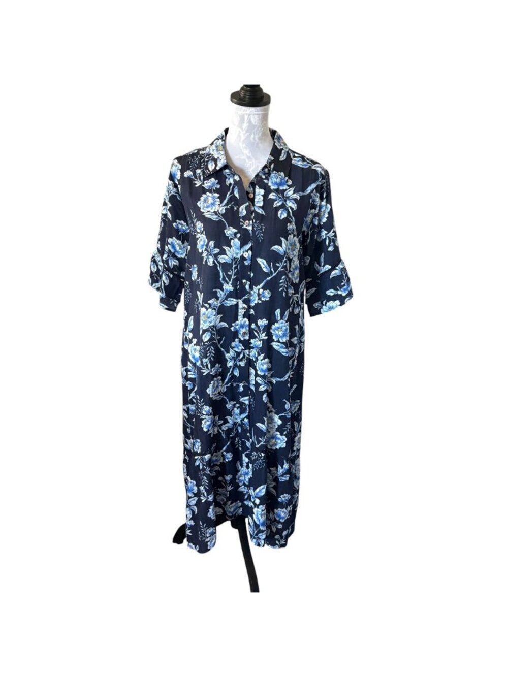 Johnny Was Hi Low Ruffle Dress Blue Floral Linen Maxi Dress Large Petite